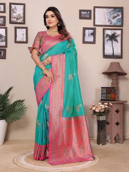 Elora - Turquoise Woven Saree with Unstitched Blouse