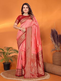 Elora - Peach Woven Saree with Unstitched Blouse