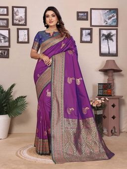 Elora - Magenta Woven Saree with Unstitched Blouse