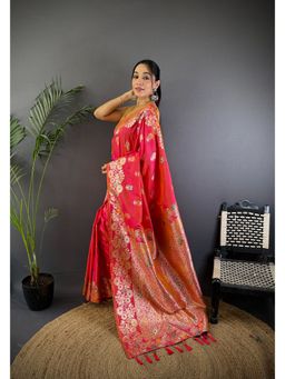 Elora - Pink Woven Saree with Unstitched Blouse