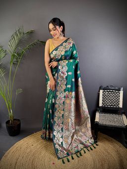 Elora - Green Woven Saree with Unstitched Blouse