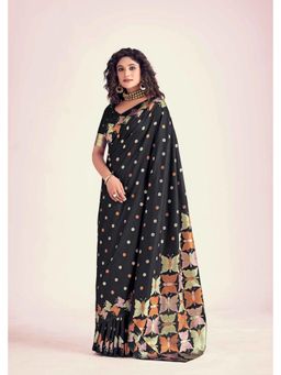 Anjaneya Sarees - Black Printed Saree with Unstitched Blouse