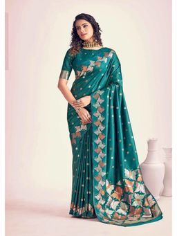 Anjaneya Sarees - Green Printed Saree with Unstitched Blouse