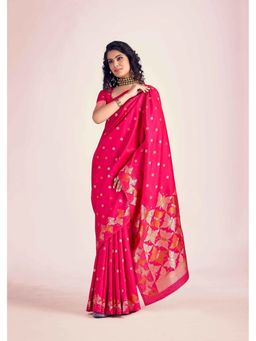 Anjaneya Sarees - Pink Printed Saree with Unstitched Blouse