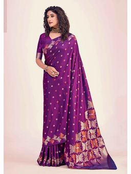 Anjaneya Sarees - Purple Printed Saree with Unstitched Blouse