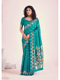 Anjaneya Sarees - Green Printed Saree with Unstitched Blouse