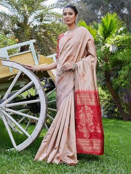 Anjaneya Sarees - Beige Woven Saree with Unstitched Blouse