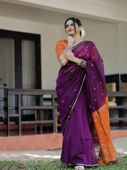 Anjaneya Sarees - Purple Woven Saree with Unstitched Blouse