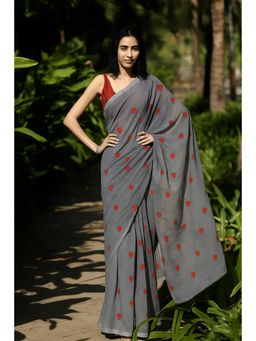 Anjaneya Sarees - Grey Printed Saree with Unstitched Blouse
