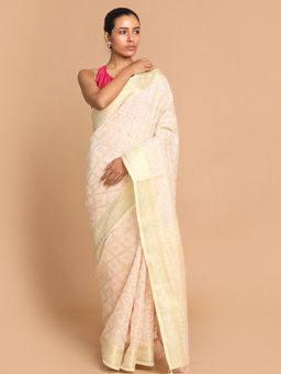 Indethnic - Banarasi Gold Woven Design Work Wear Saree With Unstitched Blouse