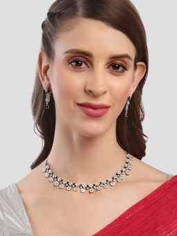 Karatcart - Silver Plated Star Shape Blue Cubic Zirconia Studded Necklace (Set of 2)