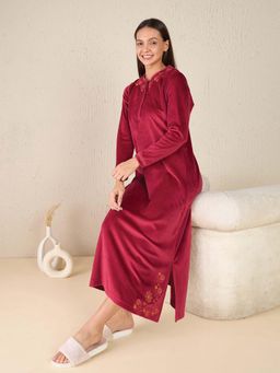 Sweet Dreams - Womens Velour Spandex Long Nightdress Red