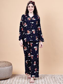 Secret Wish - Navy Blue Christmas Flannel Night Suit