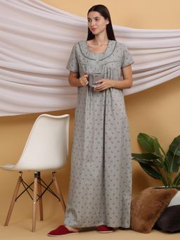 Sweet Dreams - Women Printed Night Dress Grey
