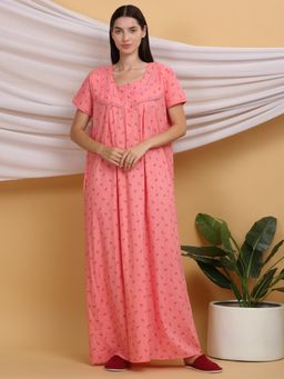 Sweet Dreams - Women Printed Night Dress Peach