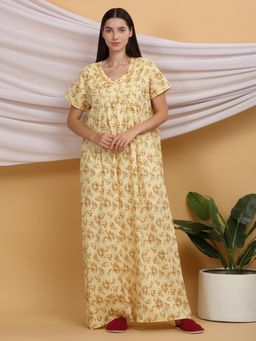 Sweet Dreams - Women Printed Night Dress Yellow