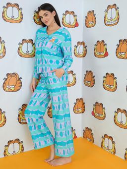 Sweet Dreams - Womens Garfield Front Open Top with Pyjama Aqua