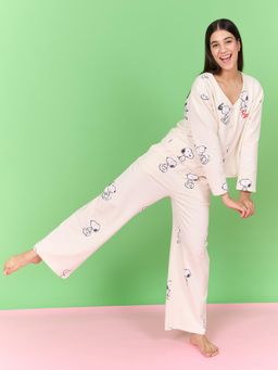 Sweet Dreams - Womens Snoopy Front Open Top With Pyjama White