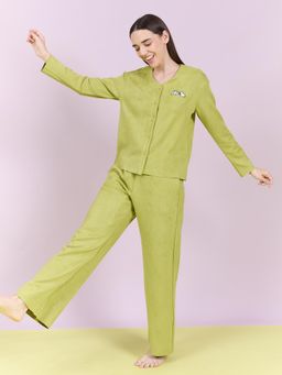 Sweet Dreams - Womens Snoopy Front Open Top With Pyjama Green
