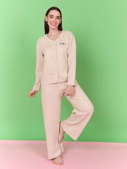 Sweet Dreams - Womens Snoopy Front Open Top With Pyjama Cream