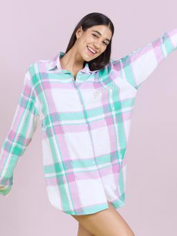 Sweet Dreams - Womens Checked Snoopy Printed Sleepshirt White