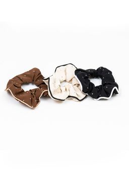 Hair Drama Co. - Neutral Rhinestone Studded Set of 3 Scrunchies