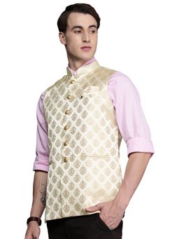 Manyavar - Mens Beige Blended Viscose Festive Wear Nehru Jacket