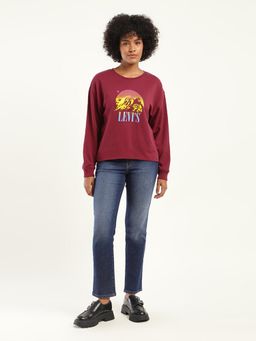 Levi's - Women'S Solid Maroon Round Neck Sweatshirt