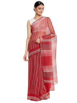 Fabindia - Cotton Silk Hand Block Print Sari (Maroon)
