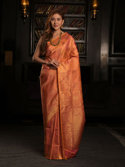EXCLUSIVA - Orangish Peach Soft Woven Banarasi Saree with Unstitched Blouse