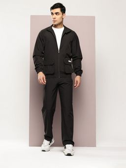 TURNFIT - Men Black Regular Fit Zip-Front Jacket with Trackpant