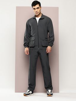 TURNFIT - Men Charcoal Regular Fit Zip-Front Jacket with Trackpant