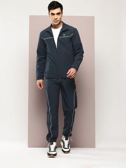 TURNFIT - Men Navy Blue Piping Panels Regular Fit Jacket with Trackpant
