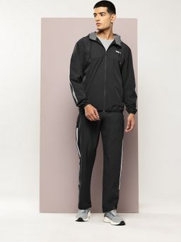 TURNFIT - Men Black Regular Fit Outdoor Side Stripes Hooded Jacket with Track Pants