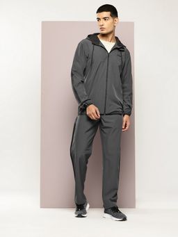 TURNFIT - Men Charcoal Regular Fit Outdoor Side Stripes Hooded Jacket with Track Pants