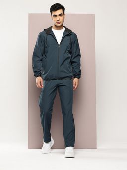 TURNFIT - Men Blue Regular Fit Outdoor Side Stripes Hooded Jacket with Track Pants