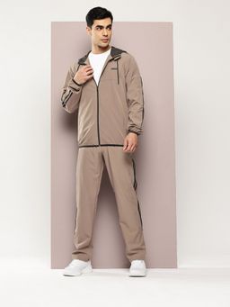 TURNFIT - Men Brown Regular Fit Outdoor Side Stripes Hooded Jacket with Track Pants