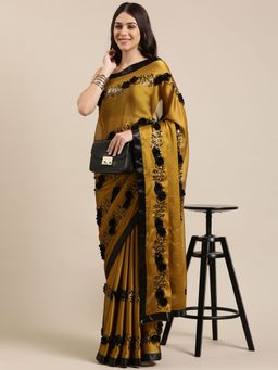 Vastranand - Gold Flower Ribbon Work Party Wear Saree with Unstitched Blouse