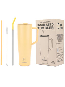 House of Quirk - 1200ml Tumbler with Handle and 2 Straw Flip Lid Water Bottle (Yellow)