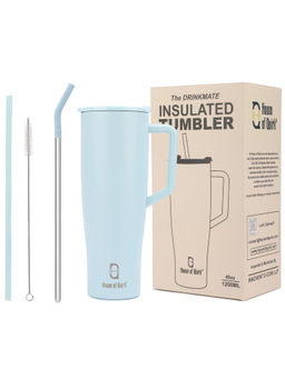 House of Quirk - 1200ml Tumbler with Handle and 2 Straw Flip Lid Water Bottle (Blue)