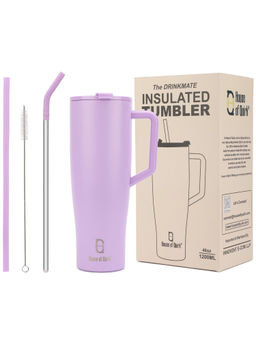 House of Quirk - 1200ml Tumbler with Handle and 2 Straw Flip Lid Water Bottle (Lavender)