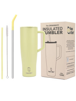 House of Quirk - 1200ml Tumbler with Handle and 2 Straw Flip Lid Water Bottle (Mustard)