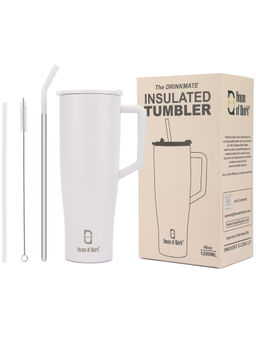 House of Quirk - 1200ml Tumbler with Handle and 2 Straw Flip Lid Water Bottle (White)