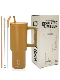 House of Quirk - Tumbler Bottle with Handle and Straw Lid Double Insulated 1200ml (Brown)