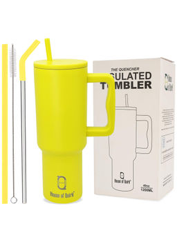 House of Quirk - Tumbler Bottle with Handle and Straw Lid Double Insulated 1200ml (Yellow)