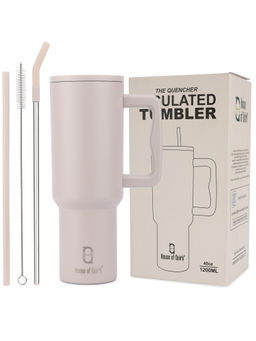 House of Quirk - Tumbler Bottle with Handle and Straw Lid Double Insulated 1200ml (Beige)