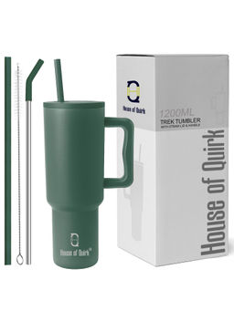 House of Quirk - Tumbler Bottle with Handle and Straw Lid Double Insulated 1200ml (Green)