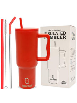 House of Quirk - Tumbler Bottle with Handle and Straw Lid Double Insulated 1200ml (Red)