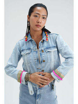 FREAKINS - Blue Embroidered Denim Jacket