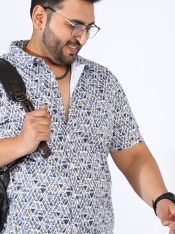 Instafab Plus - Men Prussian Blue Geometric Shirt